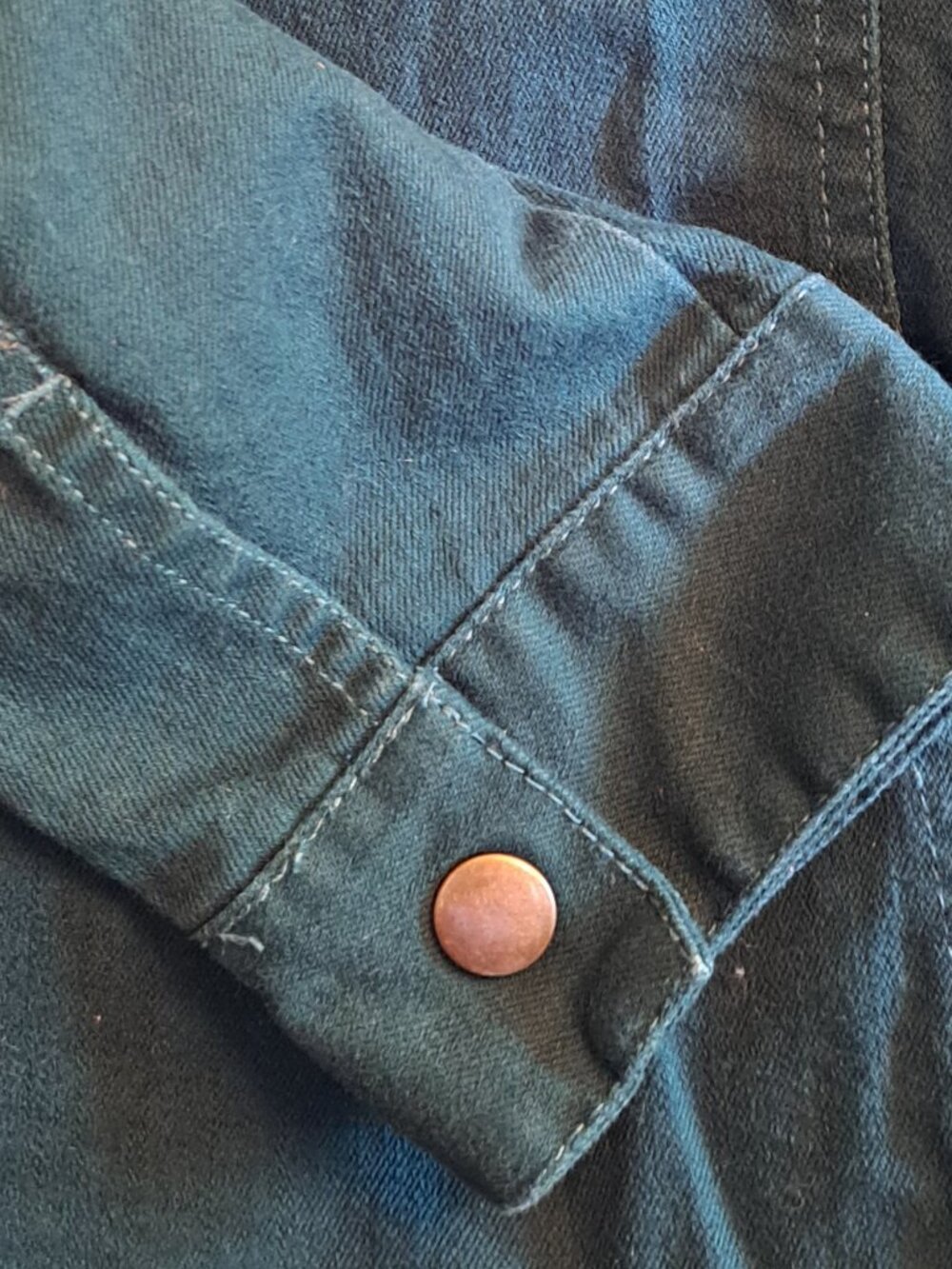 Christopher Banks Collarless Zip Front Dark Teal Denim Jacket,Chore Coat - Picture 4 of 8